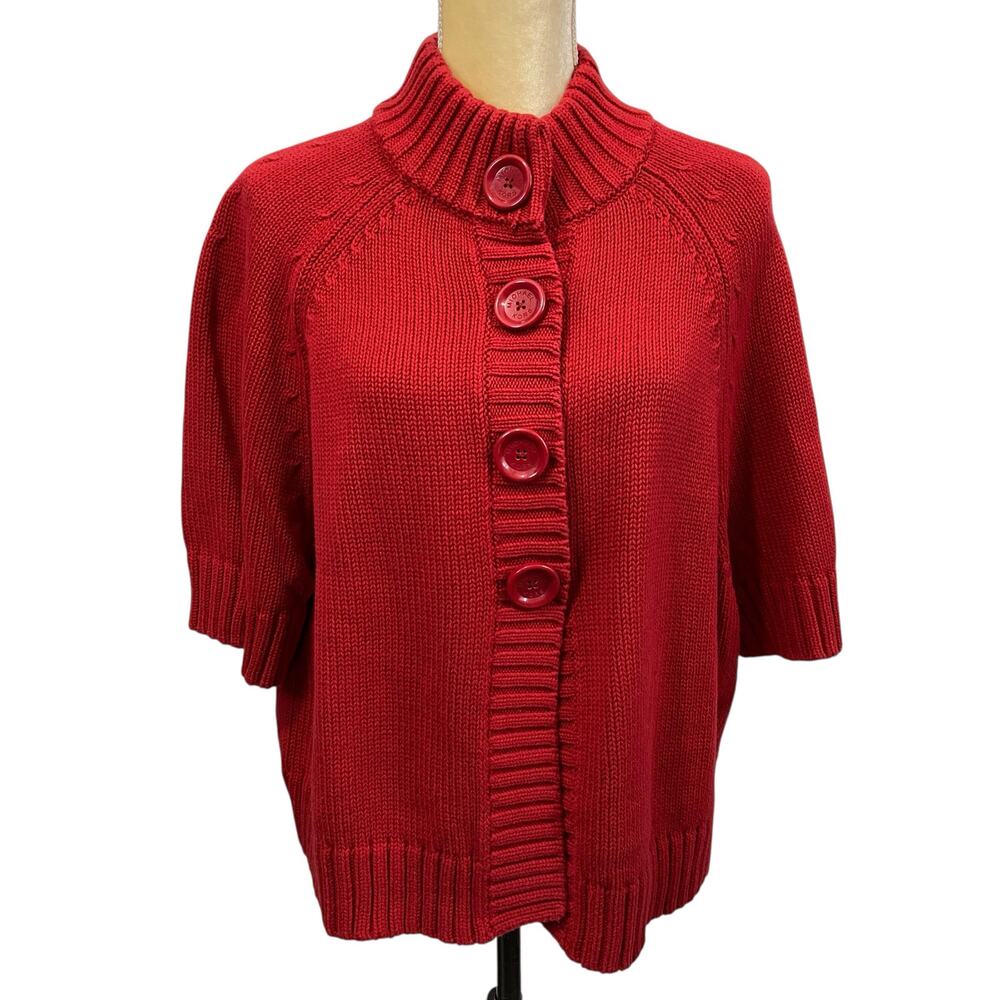MICHAEL Michael Kors Red Chunky Short-Sleeve Button Cardigan
